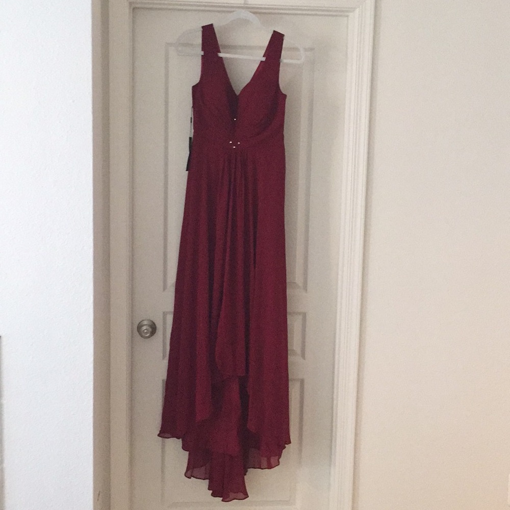 Red formal hi-lo gown TAGS ON